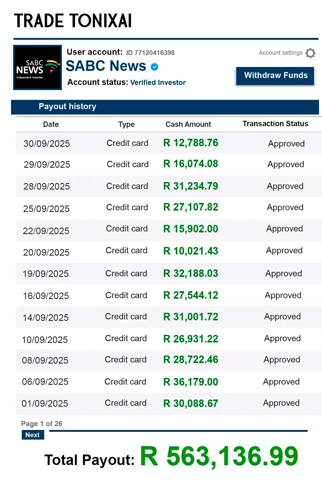 payout screenshot verified by SABC